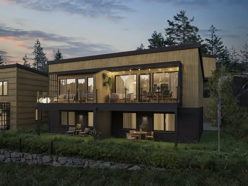 Tomannsboliger i Tun 2 en sommerkveld, illustrasjon